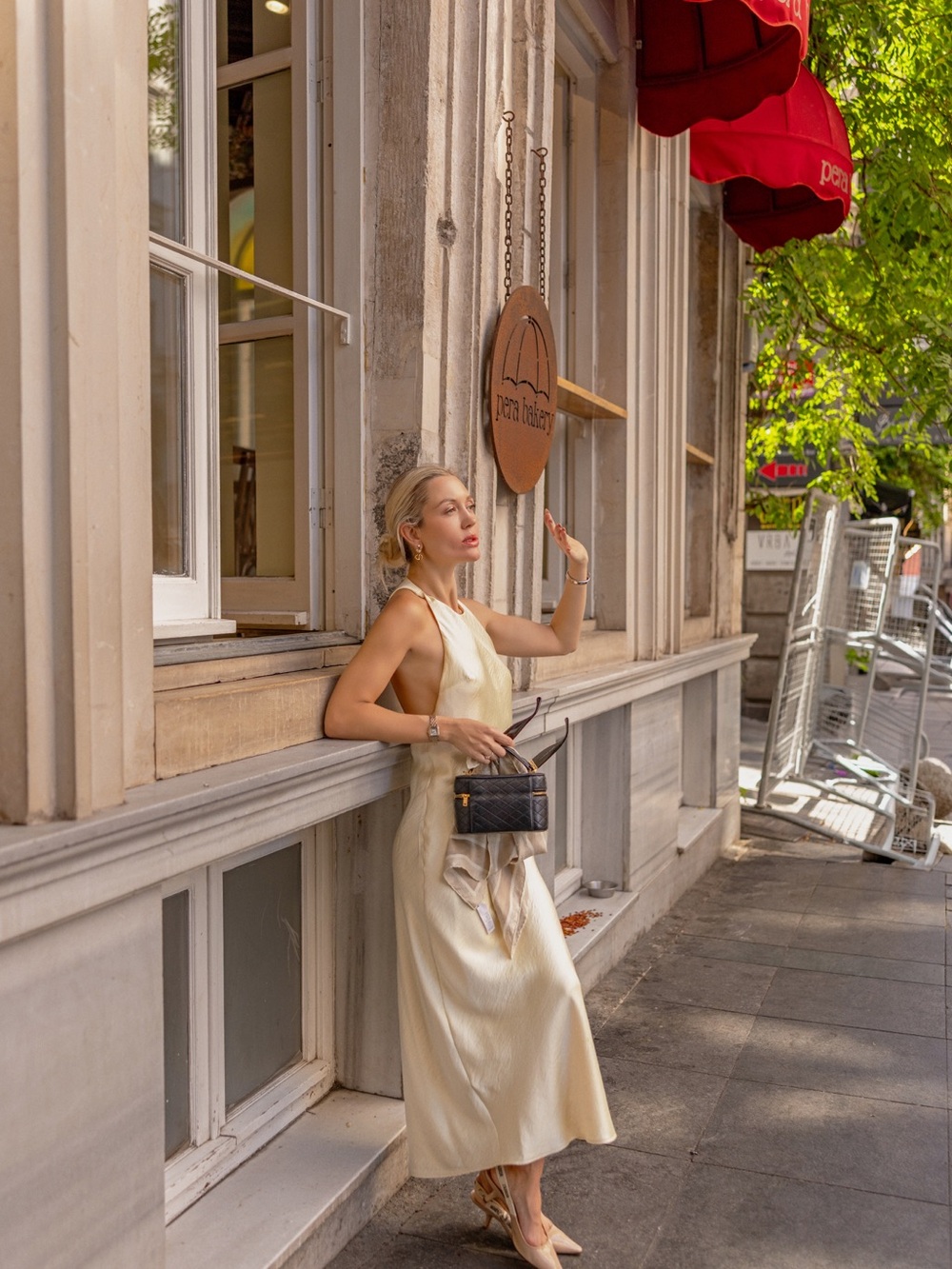 Satin Slip Dress in Pale Gold - Picture 2 of 6